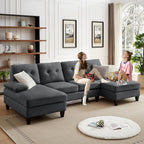 111" Sectional Couch for Living Room, Modern Polyester Fibre U Shaped Sofa Couches with Double Chaise, Upholstered 4 Seater Sofa for Living Room, Apartment, Office, Dark Grey