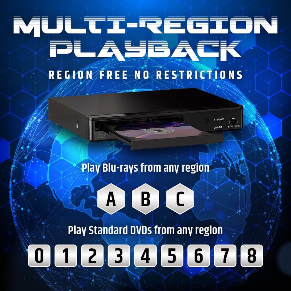 Region Free Blu-Ray Player Compatible with Panasonic DMP-BD Multi Region Code Free | Blu-Ray Regions A  B  C | DVD Regions 0-8 with Dynastar 6FT HDMI Bundle