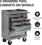 5 Drawer Rolling Tool Cart on Wheels, Multifunctional Mobile Metal Tool Chest, Drawers Rolling Trolley Organizer Tool Box for Repair Shop,Warehouse,Garage,Workshop (5 Drawers-30.5"H-Silver)
