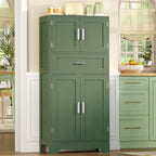 TEENFON Bathroom Floor Storage Cabinet with Adjustable Shelf, Freestanding Storage Cabinet with 4 Doors, Cupboard for Living Room, Home Office, Entryway, Forest Green
