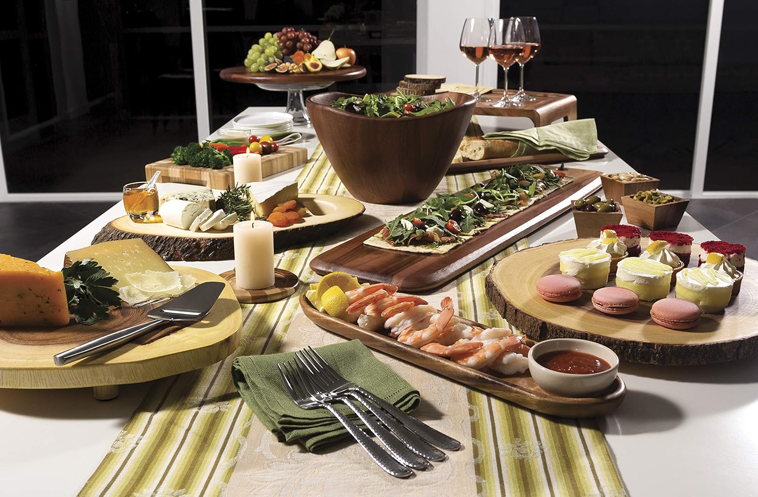 Lipper International 1174-7 Acacia Wave Bowl Set with Servers