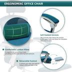 DUMOS Office Desk Computer Chair with Footrest, Ergonomic Mesh Swivel Gaming Chair with Rolling Wheels, Comfortable Headrest, Lumbar Support, Comfy for Home, Office, Task, Student, Elegant Blue