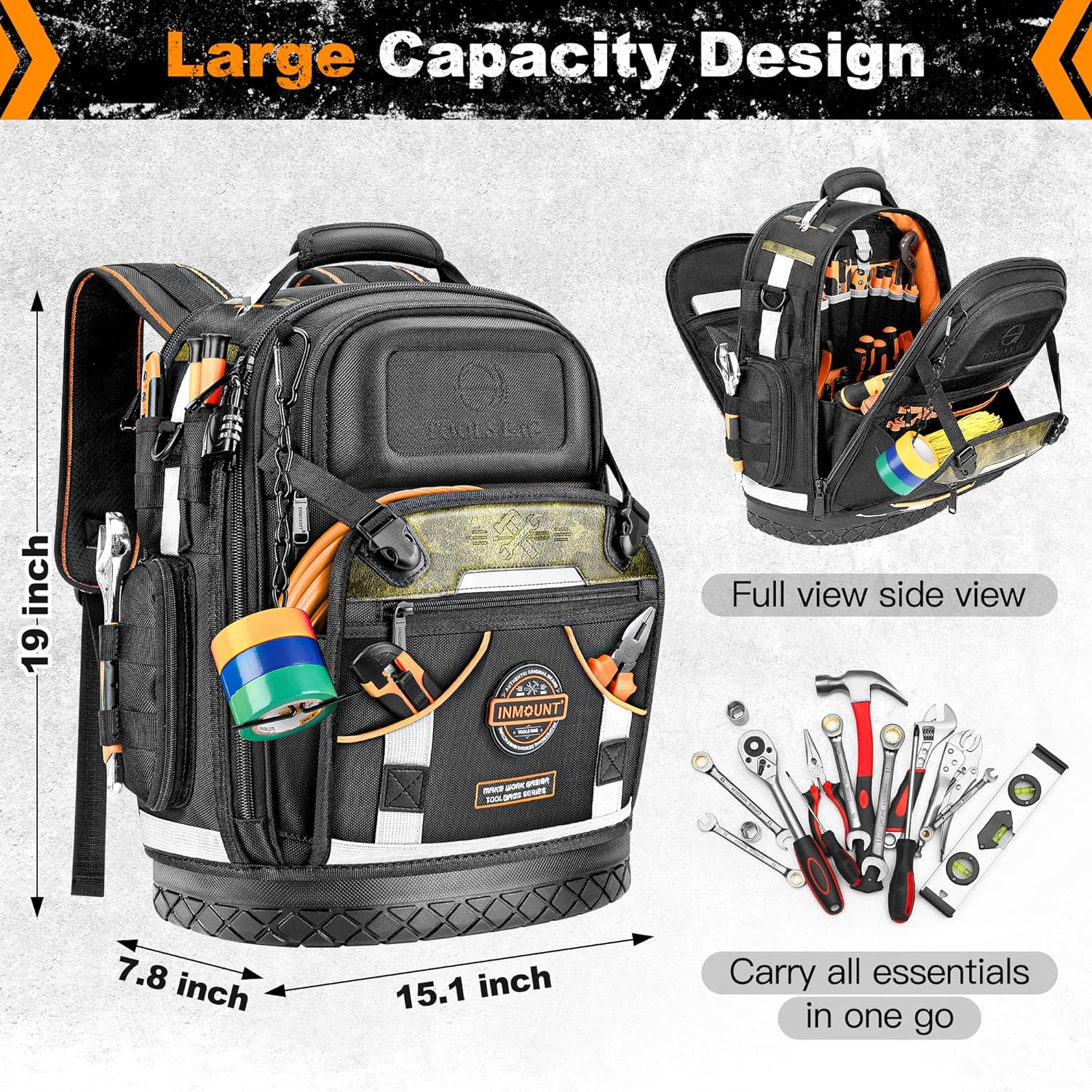 Tool Backpack Bag, Electrician Tool Bag 78-Pockets & Loops Tools Bag HVAC Tool Bags for Men, Heavy Duty Storage Construction tools Backpack (style1+4pcs)