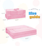 Elftopia Modular Kids Sofa,Toddler Couch Foam Armchair for Kids, Children Convertible Plush Sofa Play Set,Fold Out SofaBed(Pink)
