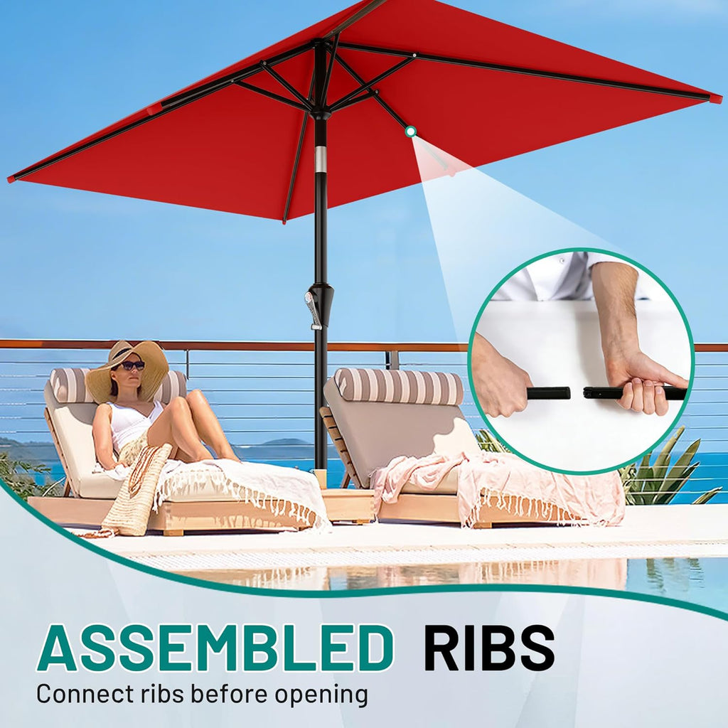 AreShark 6.5' x 10' Rectangular Patio Umbrellas for Outdoor, Outdoor Table Umbrella, Large Outdoor Patio Umbrellas with 6 Sturdy Ribs for Pool, Garden, Deck & Market (Red)