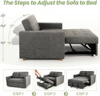 SEJOV Sleeper Sofa Bed, 3-in-1 Convertible Sofa Chair, Linen Fabric Pull Out Couch Bed, Loveseat Sleeper with Spring Support, Adjustable Backrest, 2 Seater Recliner Chair for Small Space, Dark Grey