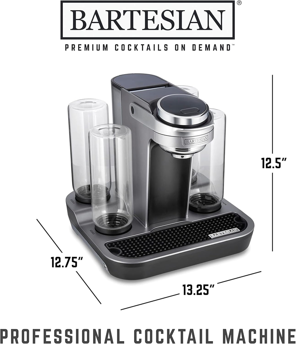 Bartesian Professional Cocktail Machine and Margarita Maker - High Capacity Bar Cocktail Mixer with 5 Premium Glass Bottles for Parties and Entertaining - Push-Button Technology and Easy Clean Design