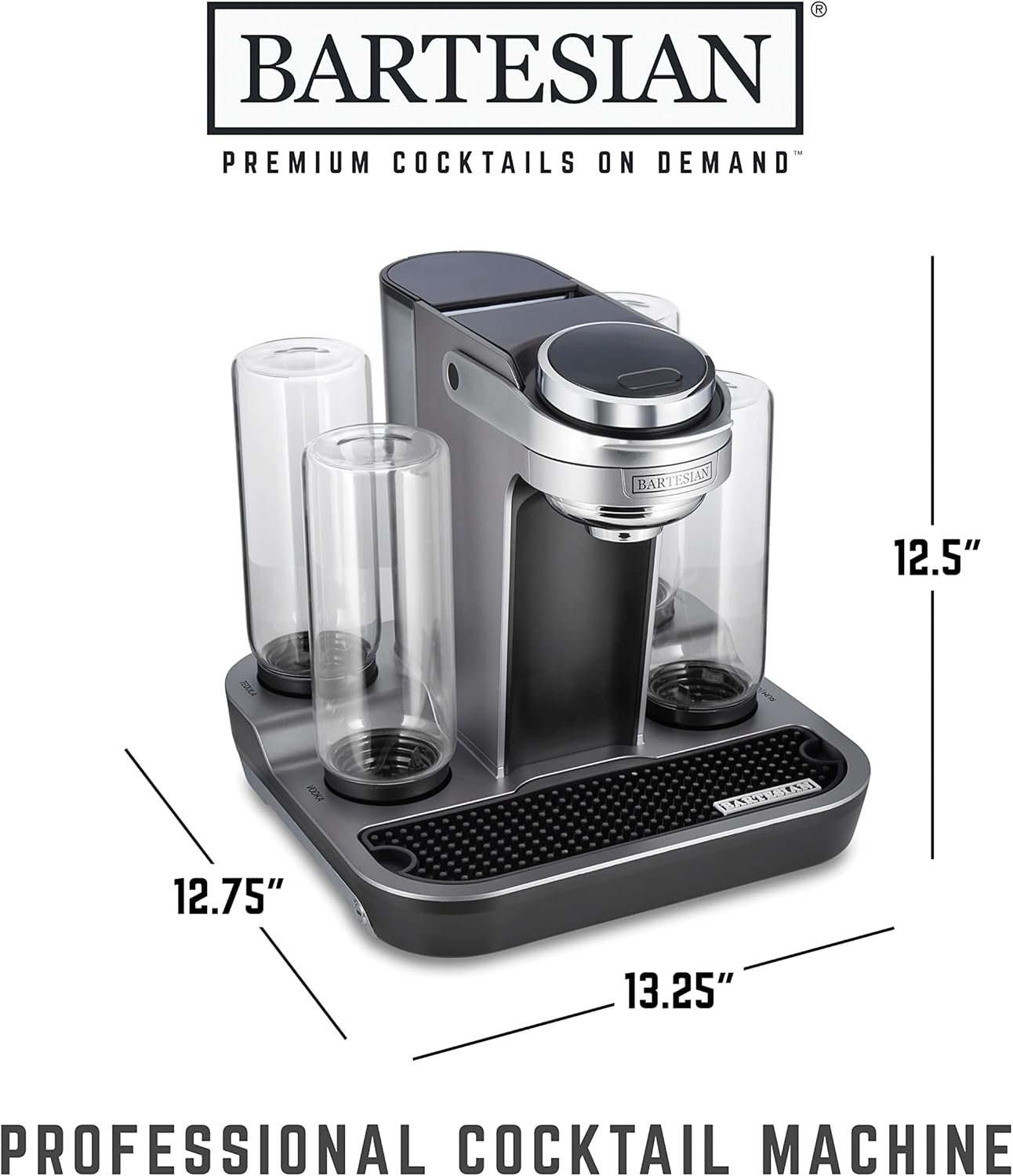 Bartesian Professional Cocktail Machine and Margarita Maker - High Capacity Bar Cocktail Mixer with 5 Premium Glass Bottles for Parties and Entertaining - Push-Button Technology and Easy Clean Design