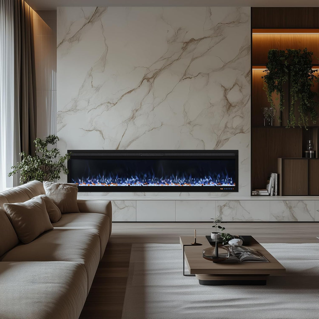 Linear Smart WiFi Electric Fireplace 72 Inch, APP & Touch Screen & Remote Control, 169 Realistic Flame Color Combinations, Timer & Thermostat Fireplace Heater,1500W