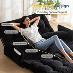 MAXYOYO Adjustable Floor Sofa Couch with 2 Pillows, Multi-Functional Bean Bag Bed, 5-Position Foldable Lazy Sofa Sleeper Bed with Armrest, Versatile Floor Seating for Reading, Black, Double
