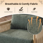 Karl home Cozy Chenille Accent Chair with Lumbar Pillow & Rattan Arms Modern Lounge Chair for Living Room, Bedroom, Reading Nook, Green