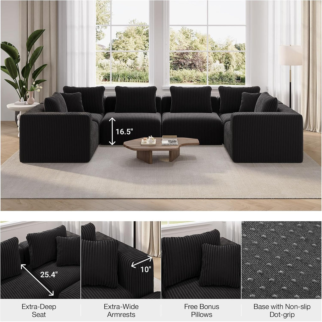 Novilla 106" Modular Sectional Sofa, Modern Cloud Sectional Couch with Smarts Coil® Support, L-Shape Boneless Couch for Living Room Apartments Bedroom, No Assembly Required (3 Seat w/ 1 Ottoman)