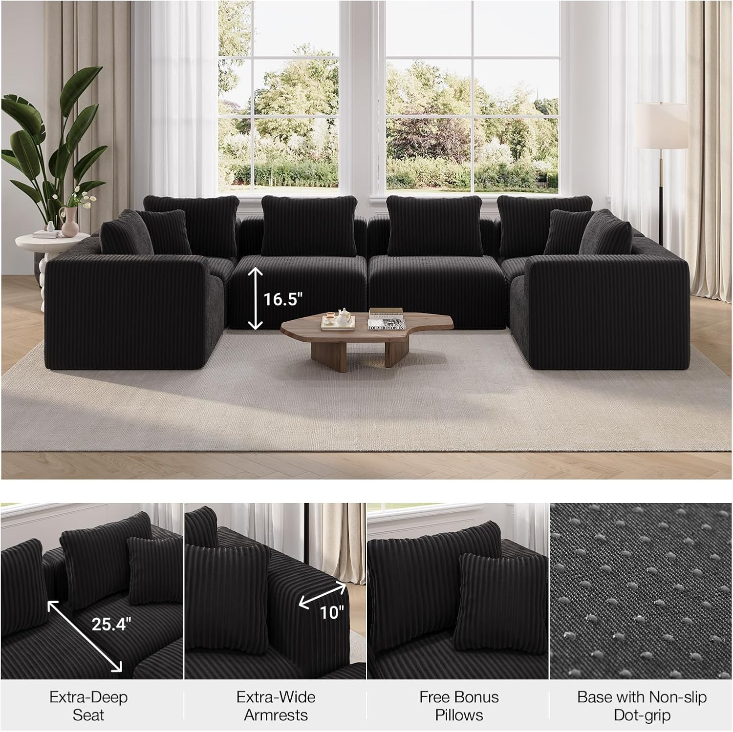 Novilla 106" Modular Sectional Sofa, Modern Cloud Sectional Couch with Smarts Coil® Support, L-Shape Boneless Couch for Living Room Apartments Bedroom, No Assembly Required (3 Seat w/ 1 Ottoman)