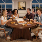 LVB Round Dining Table for 4-6, Mid Century Modern Walnut Circle Dinner Table, Brown Wood Pedestal Kitchen Table with Wooden Base for Dining Room, Kitchen, Living Room, 43 inch