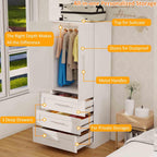 Armoire Wardrobe Closet with 3 Deep Drawers and Doors 71" Clothing Storage Cabinet with Hanging Rod Wooden Wardrobe Cabinet for Bedroom, Large Capacity Storage White