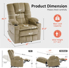 MCombo Large Triple Motor Power Lift Recliner Chair with Massage and Dual Heating, Adjustable Headrest for Tall Elderly People, Fabric 7634 (Beige, Large)