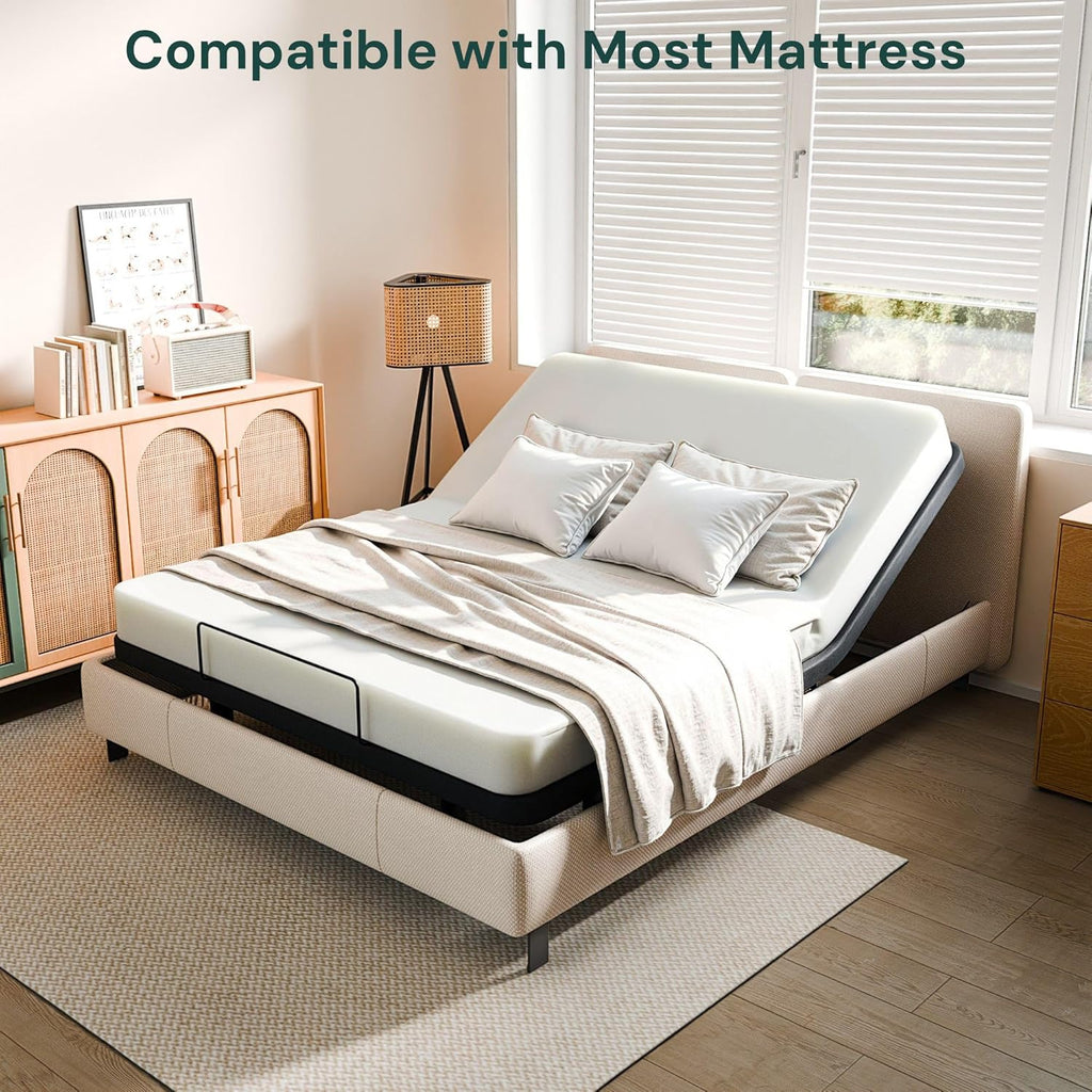 SunsGrove Queen Adjustable Bed Frame, Wired Remote Control, Independent Head and Foot Incline, Electric Bed Frame Base, Adjustable Bed Leg with 2 Height Options, Easy Assembly