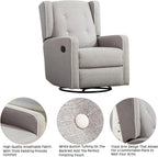 CANMOV Swivel Rocker Recliner Chair, Rocking Chair Nursery Glider Recliner, Manual Glider Chair for Nursery (Gray)