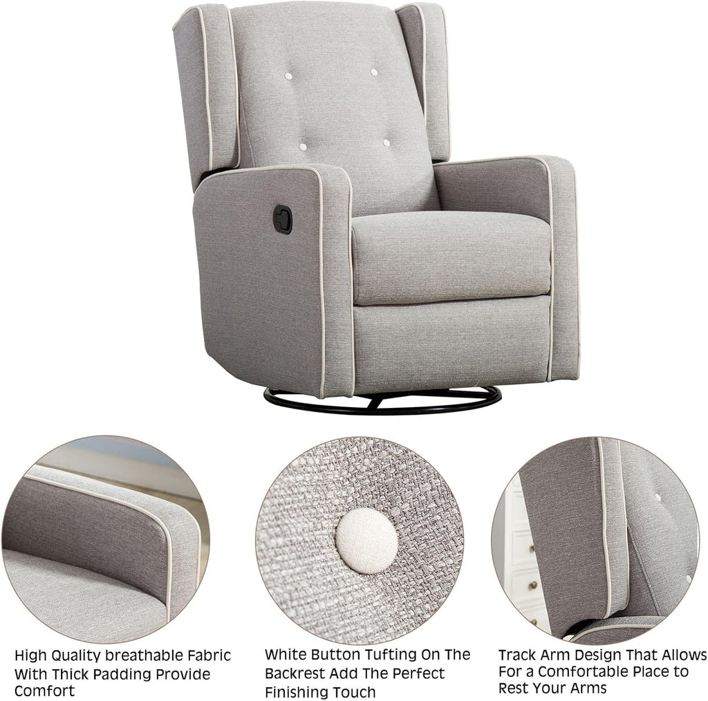 CANMOV Swivel Rocker Recliner Chair, Rocking Chair Nursery Glider Recliner, Manual Glider Chair for Nursery (Gray)