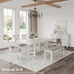 Signature Design by Ashley Robbinsdale Casual Removable Center Leaf Dining Extension Table with Trestle Base, Wood, Ash Veneer, Tabletop with Planked Effect, 2 Removable Center Leaves, Seats 8, White