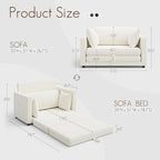 Convertible Sofa Bed, 2 in 1 Pull Out Loveseat Sleeper Sofa | 78.7” Folding Floor Sofa Bed for Guest Room, Bedroom | Ivory White