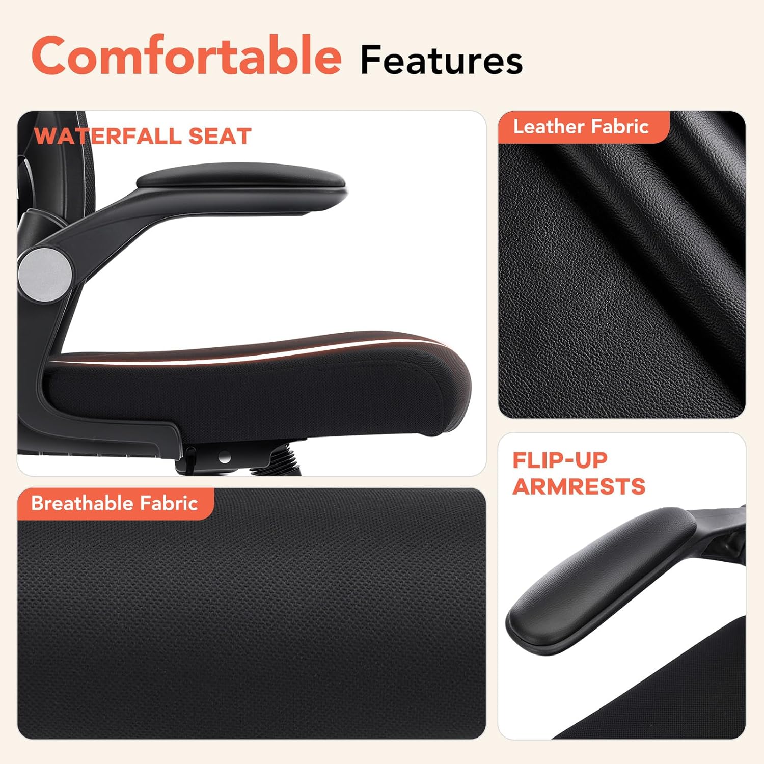 Ergonomic Office Chair, Computer Desk Chair with Adjustable Lumbar Support, Breathable Mesh Office Chair with Flip-up Armrests, Rocking Function, Comfy Home Office Desk Chair, Black