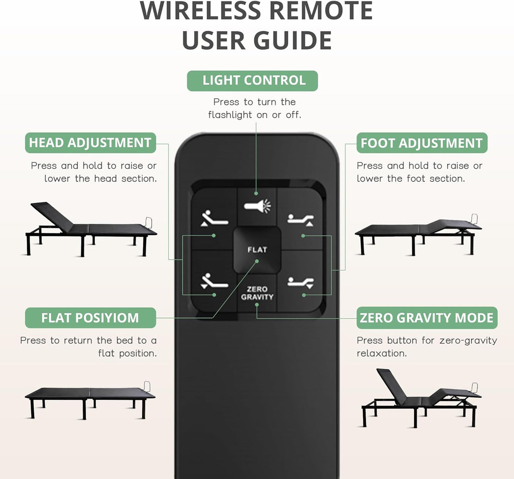 Twin XL Adjustable Bed Base Frame and 12 inch Green Tea Memory Foam Mattress, Electric Bed Base Wireless Remote, Zero Gravity Bed, Head and Foot Incline, Anti-Snore,Easy Assembly