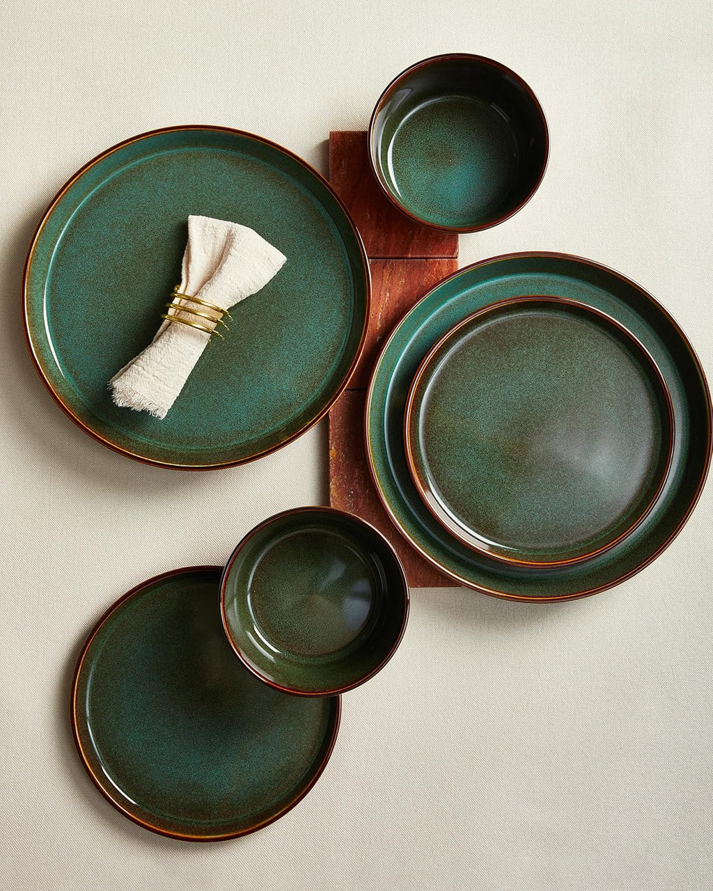 Pokini Plates and Bowls Sets for 6, Ceramic Dinnerware Sets, Kitchen Dish Set, Microwave & Dishwasher Safe Dishware, Highly Durable Reactive Glazed Dinner Set, Brown Green