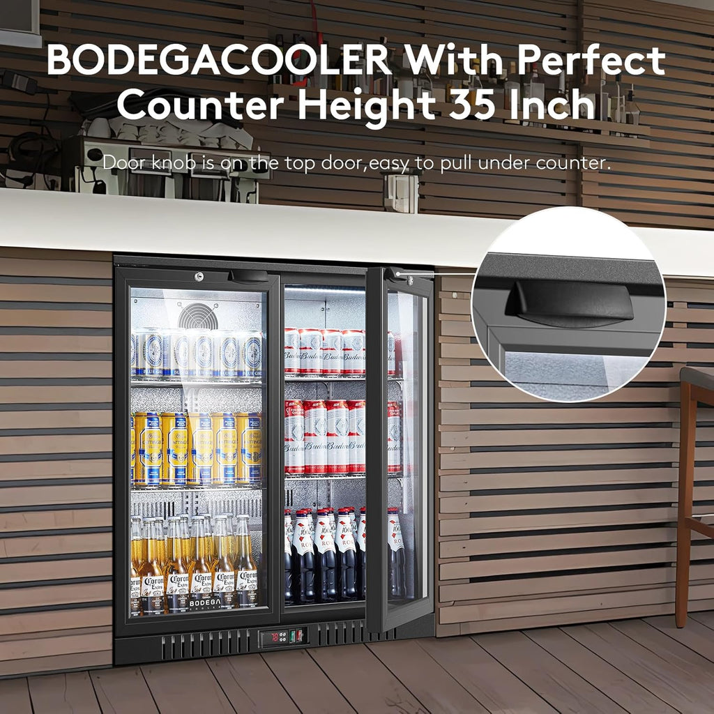 BODEGACOOLER Back Bar Cooler With 2 Glass Doors,7.4 Cu.Ft Commercial Counter Height Beverage Refrigerator,Display Bar Fridge with LED Lighting,21 inch Beverage Cooler for Store,Lobby,Restaurant,Clubs