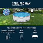 Bestway Steel Pro MAX 14' x 48" Above Ground Pool  Round Metal Frame Outdoor Swimming Pool Set with Filter Pump  Ladder  and Cover  Gray