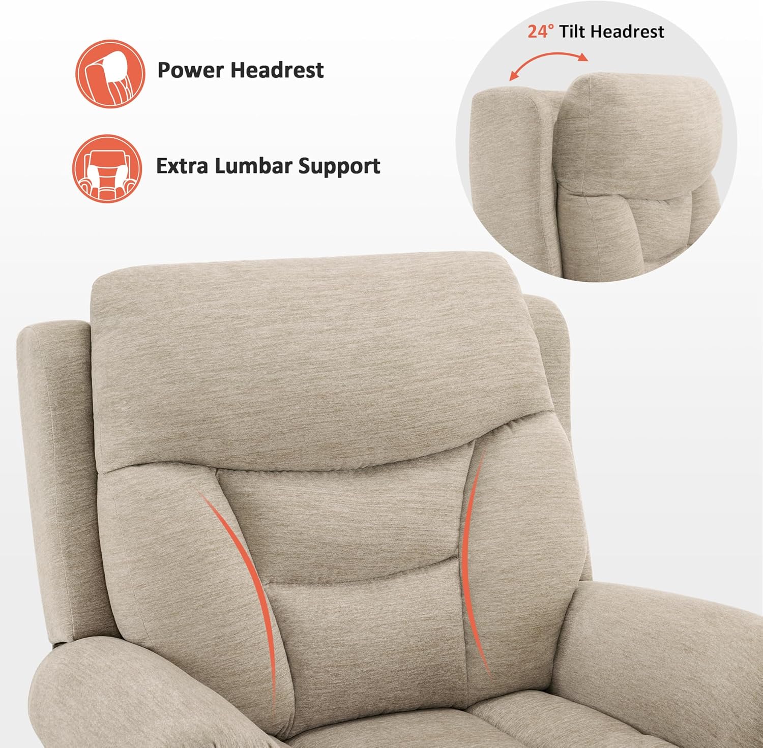 MCombo Triple Motor Power Lift Recliner Chair with Massage and Lumbar&seat Heating, Rolled Arms, Adjustable Headrest for Elderly People, Fabric 7888 (Beige, Medium)