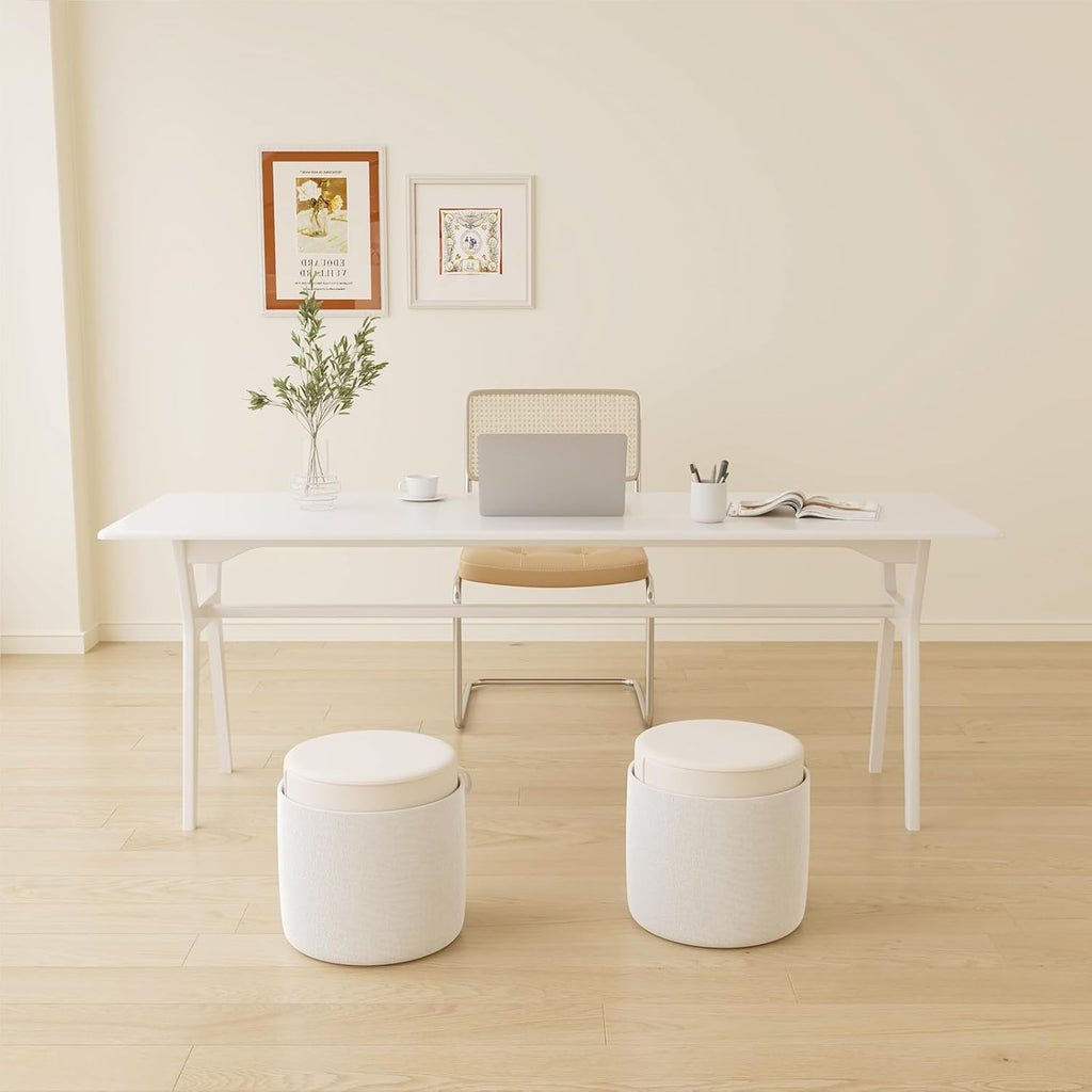 Solid Wood Study Desk - 71" Double Long Computer Table for Home Office, 2-Person PC Workstation, White