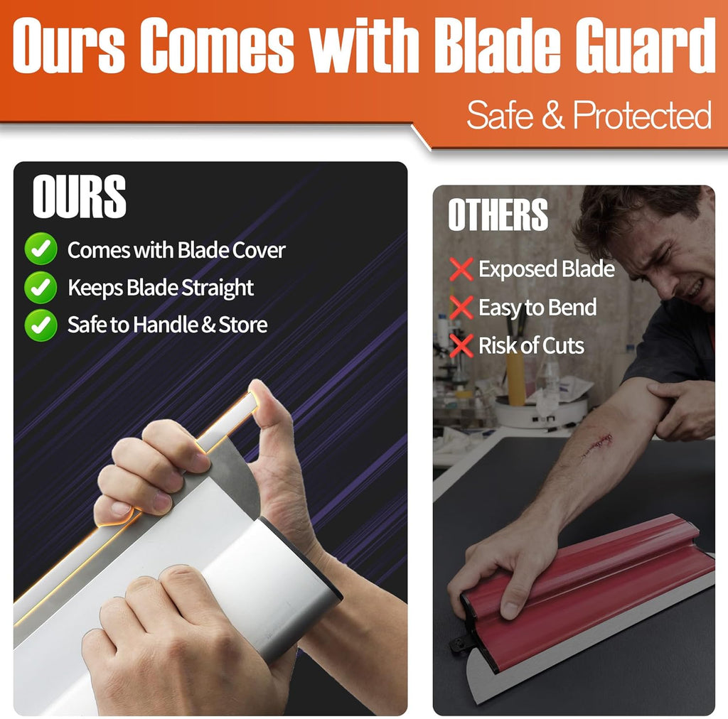 Professional Drywall Skimming Blade Kit (12", 16", 24", 32" & 40"), Stainless Steel Wall Finishing Tools with Extension Pole, Roller & Putty Knife, Lightweight Set with Carrying Case