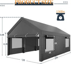 Shintenchi 12x20 FT Heavy-Duty Design Carport,Portable Garage Canopy,Carport Canopy with Side-Opening Removable Door & Roll-Up Window,Portable Car Port for Car, Truck, Boat,Grey