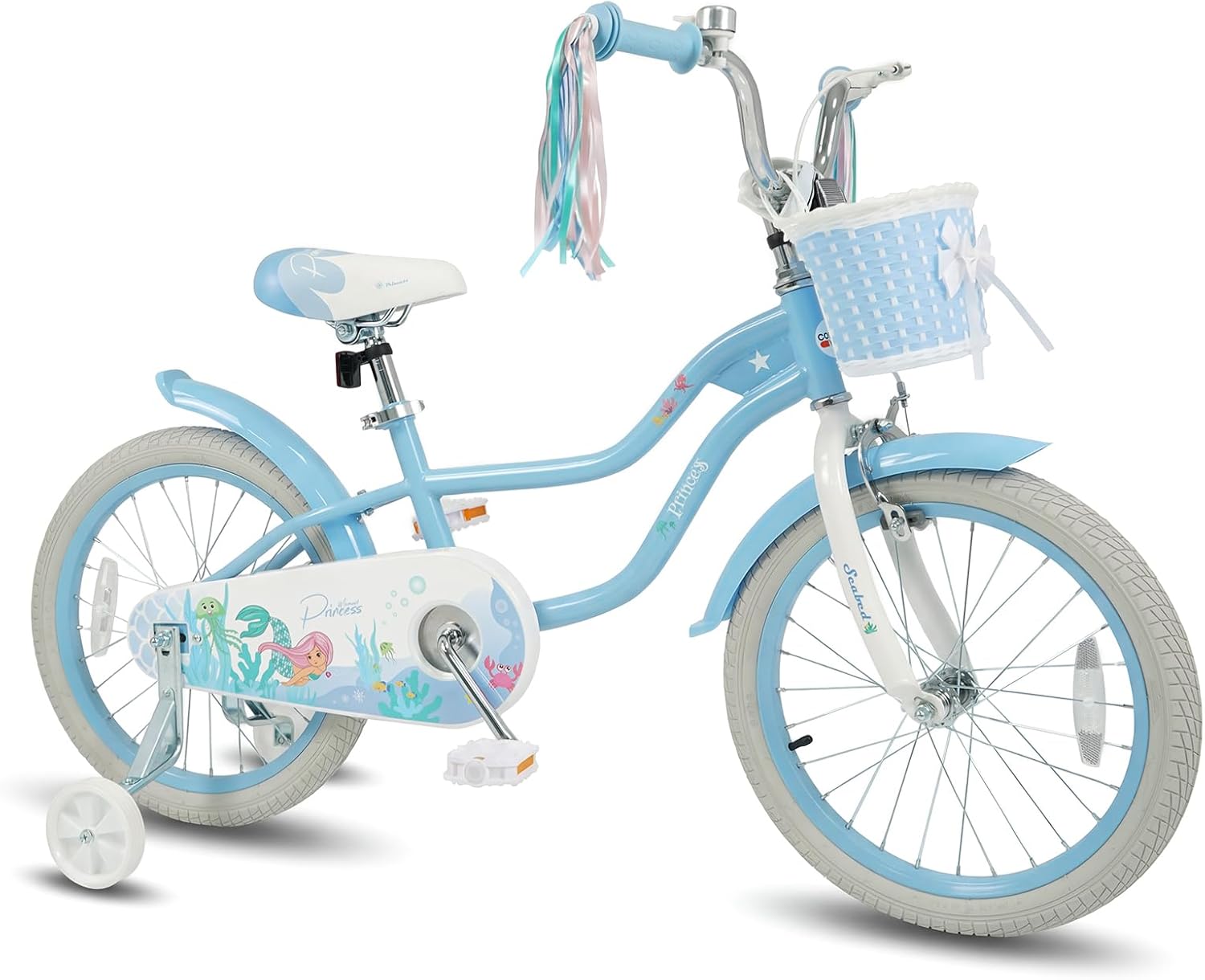 BABY JOY Kids Bike, 12" 14" 16" 18" Mermaid Girls Bike for 3-8 Years Old w/Basket, Training Wheels, Hand & Coaster Brakes, Adjustable Seat & Handlebar, 20" Children Bicycle with Kickstand for 8+