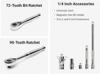 TEKTON 1/4 Inch Drive 6-Point Small Engine Shallow Socket, Bit, and Quick-Release Ratchet Set with Case (50-Piece) | SKT07902