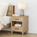 WAMPAT Farmhouse End Table Nightstand with Charging Station, Small Side Table with 2 Drawers for Living Room, Light Wood Night Stand Bedside Table for Bedroom, Oak