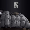 Luxurious All-Season Goose Down Feather Fiber Comforter Queen Size Duvet Insert, Exquisite Pinch Pleat Ruffled Twisted Flower, Premium Baffle Box, 100% Egyptian Cotton Cover, 60 oz. Fill Weight, Gray