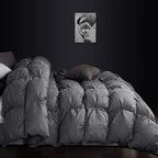 Luxurious All-Season Goose Down Feather Fiber Comforter Queen Size Duvet Insert, Exquisite Pinch Pleat Ruffled Twisted Flower, Premium Baffle Box, 100% Egyptian Cotton Cover, 60 oz. Fill Weight, Gray