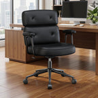 OLIXIS Ergonomic Home Office Desk Chair, PU Leather Computer Chair with Lumbar Support Adjustable Height Rolling Swivel Executive Task Armrests Chair, Inky