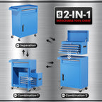 INTERGREAT Blue Tool Chest, 5-Drawer Rolling Tool Chest with Detachable Top Tool Box, Tool Chests with Universal Lockable Wheels, Metal Tool Cart for Garage, Workshop, Barbershop