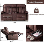 Power Reclining Loveseat with Console, Electric Double Recliner with USB/Type C/Side Pocket/Cup Holders, RV Recliners Wall Hugger Reclining Loveseat for Living Room & RV & Home Theater