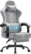 Homall Gaming Chair with Massage & Footrest, Ergonomic Computer Office Chair, High-Back Racing Style Reclining Chair with Adjustable Lumbar Support, Breathable Tech Fabric for Adults (Light Grey)