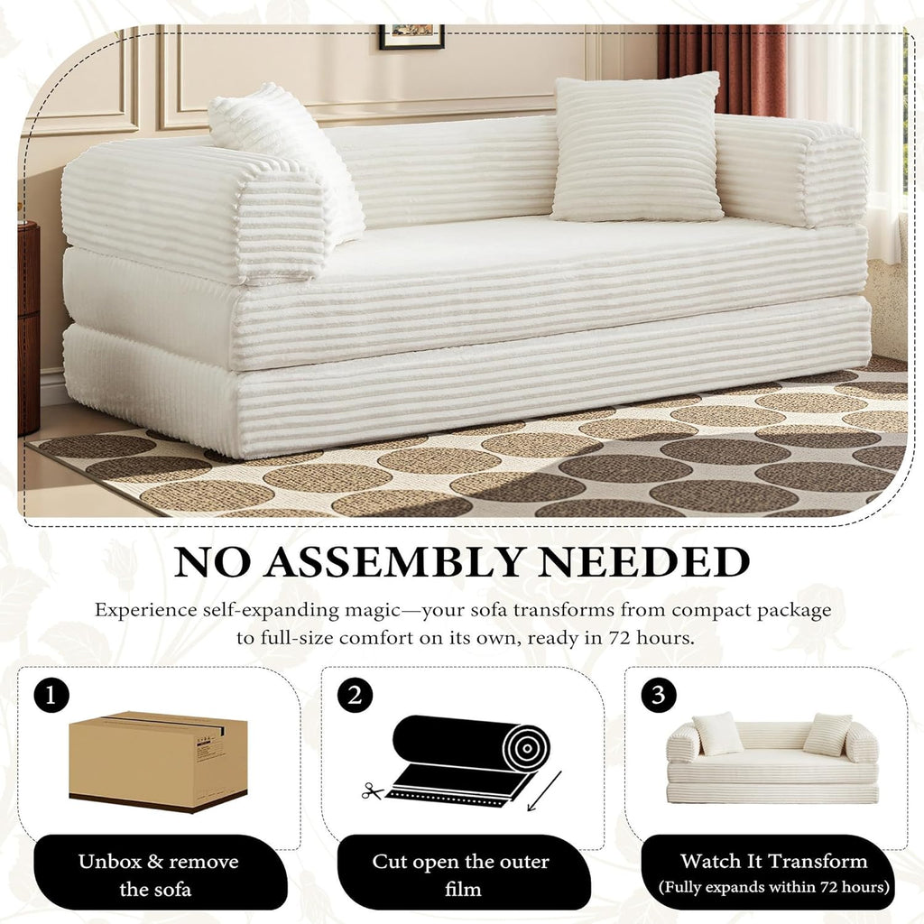 Boneless Couch Versatile Couches for Living Room No-Install Sofa Bed Corduroy Futon Soft Cloud Couch with Pillows for Bedroom Game Movie