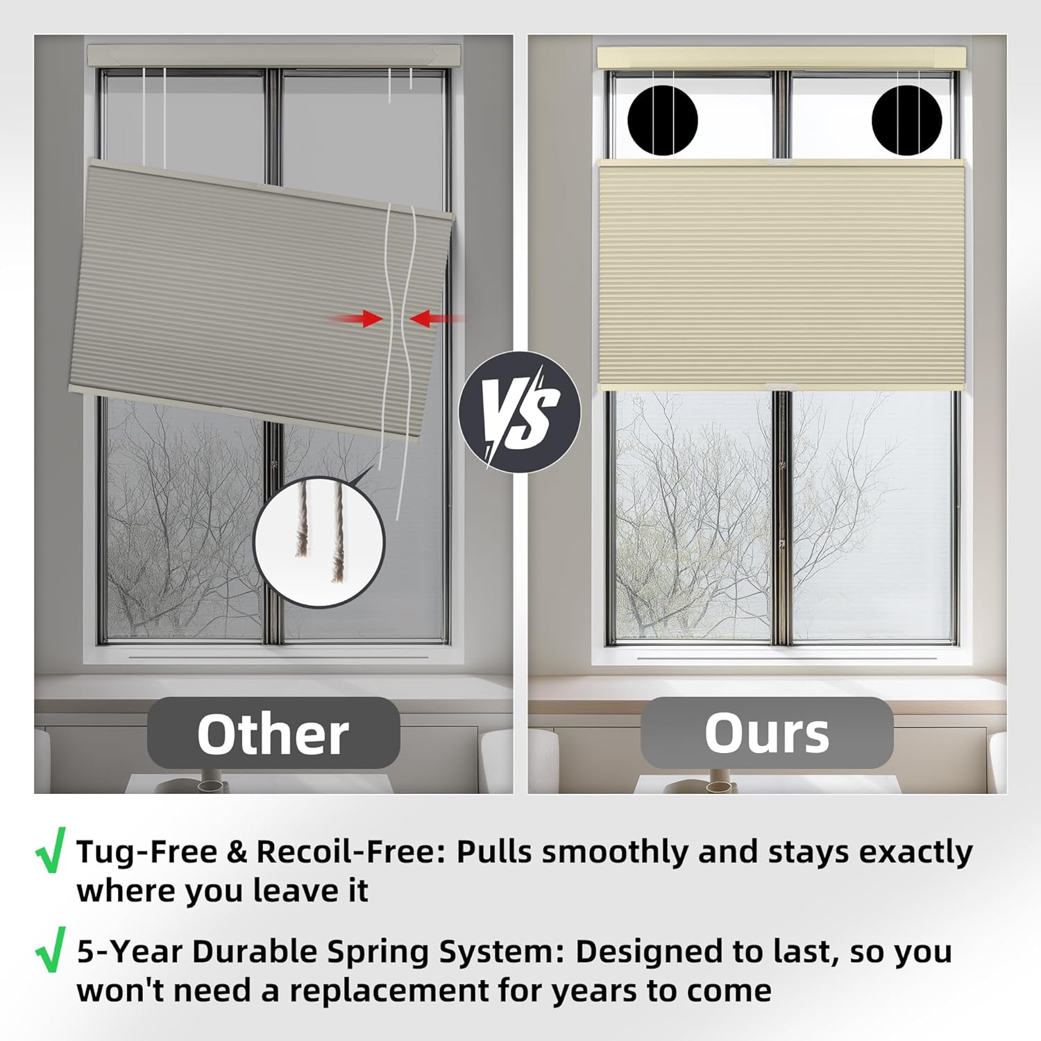BERISSA Top Down Bottom Up Cordless Cellular Shades No Tools No Drill Blinds for Windows Shades for Indoor Windows Easy to Install,52" W x 52" H ?100% Blackout Beige...