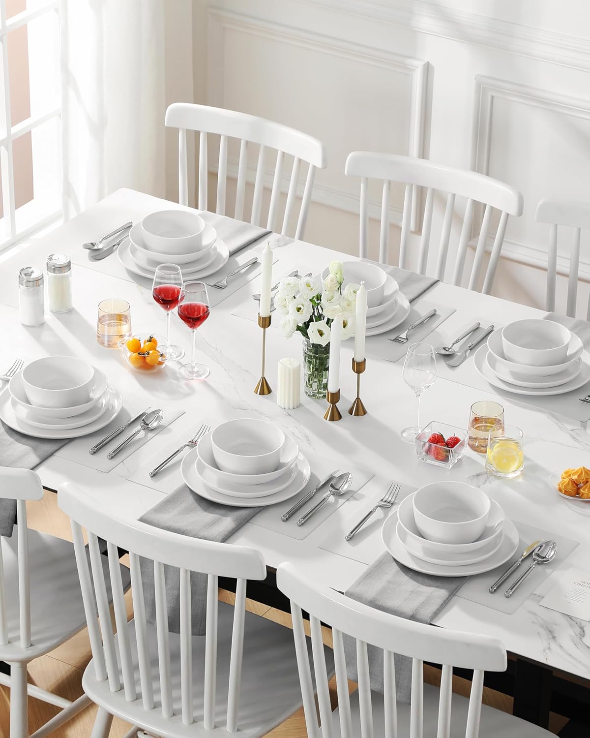 MALACASA 24 Pieces Gourmet Porcelain Dinnerware Sets, Premium Plates and Bowls Set, High-Fired Ceramic Dishes Set for 6, Chip & Scratch Resistant, Microwave Dishwasher Safe, White, Series LEXI