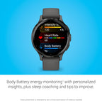 Garmin Venu 3S Running GPS Smartwatch with AMOLED Display  Advanced Health  Fitness Features  Up to 14 Day Battery Life with Signature Power Bundle | Slate with Pebble Gray Silicone Band