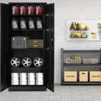 DUMOS Metal Storage Cabinet, 71" Locking Steel Storage Cabinet with 2 Doors and 5 Shelves, Tall Steel Cabinet for Garage, Home, Office, Gym,School, Black