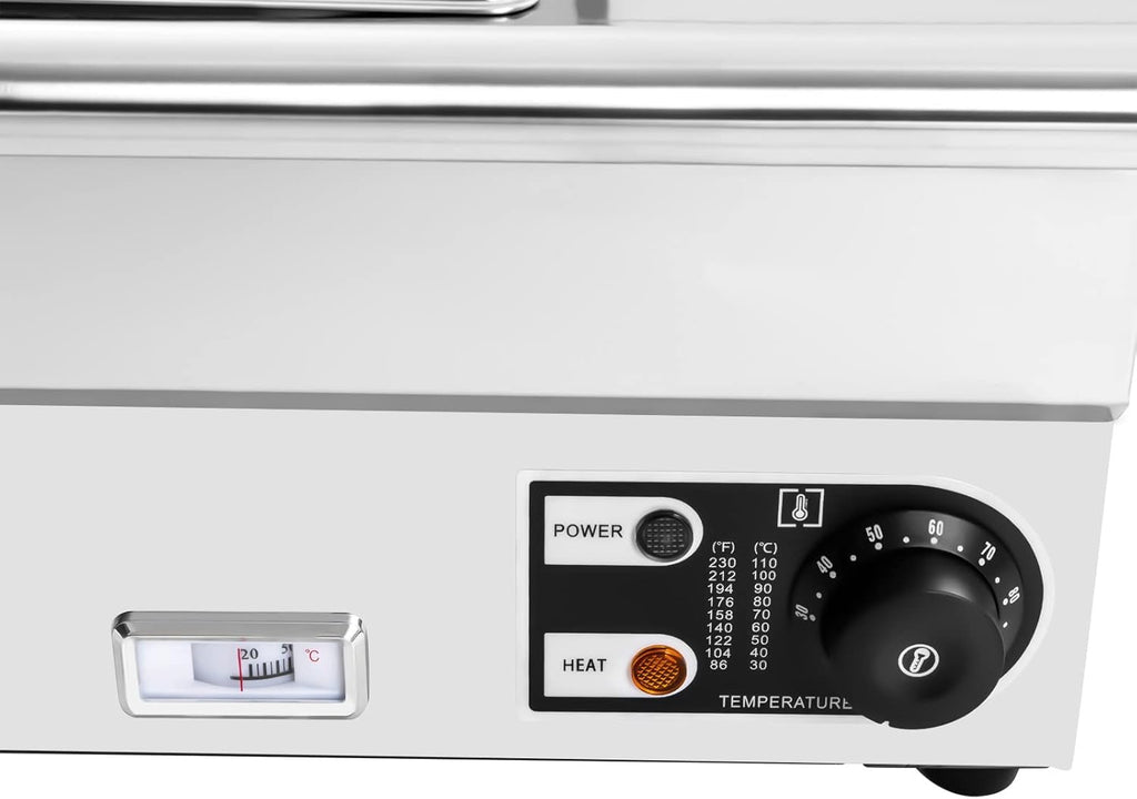 Food Warmer, 1.2KW Food Grade Stainelss Steel Commercial Food Steam Table, 19 Qt Electric Countertop Food Warmer with Adjustable Temperature for Family Gatherings Buffets
