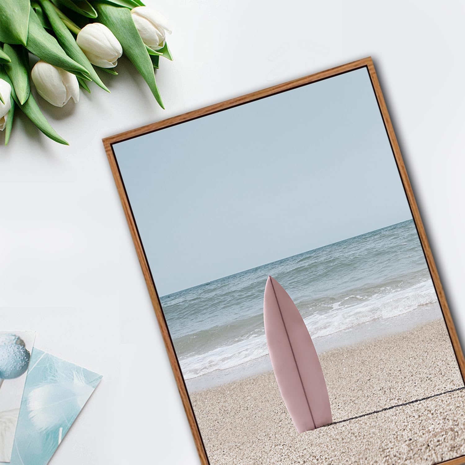 CHDITB Ocean Beach Framed Canvas Wall Art Set, Coastal Surfboard Wall Decor,Summer Coconut Tree Sea Wall Painting, Modern Surfing Art Prints for Living Room, Bedroom, Office- Large Size 24"x36"x3